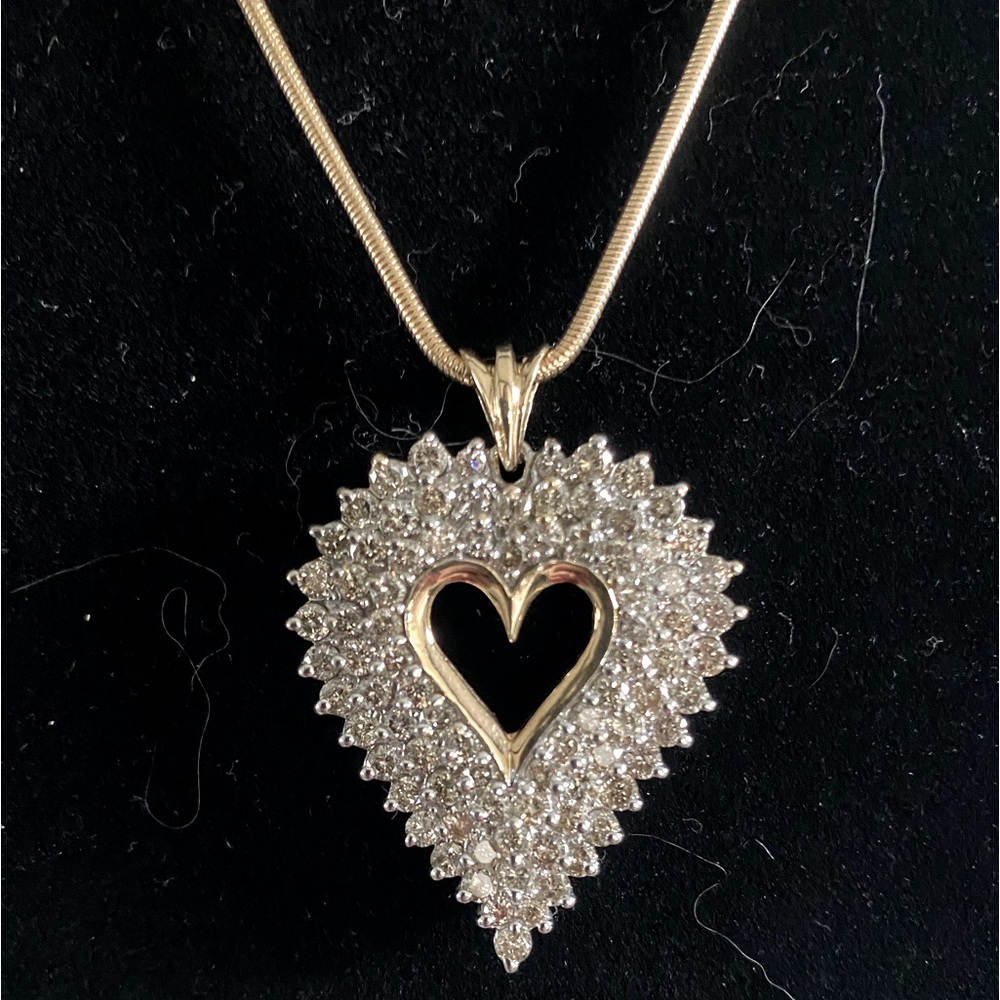 Heart Diamond necklace with yellow gold snake chain